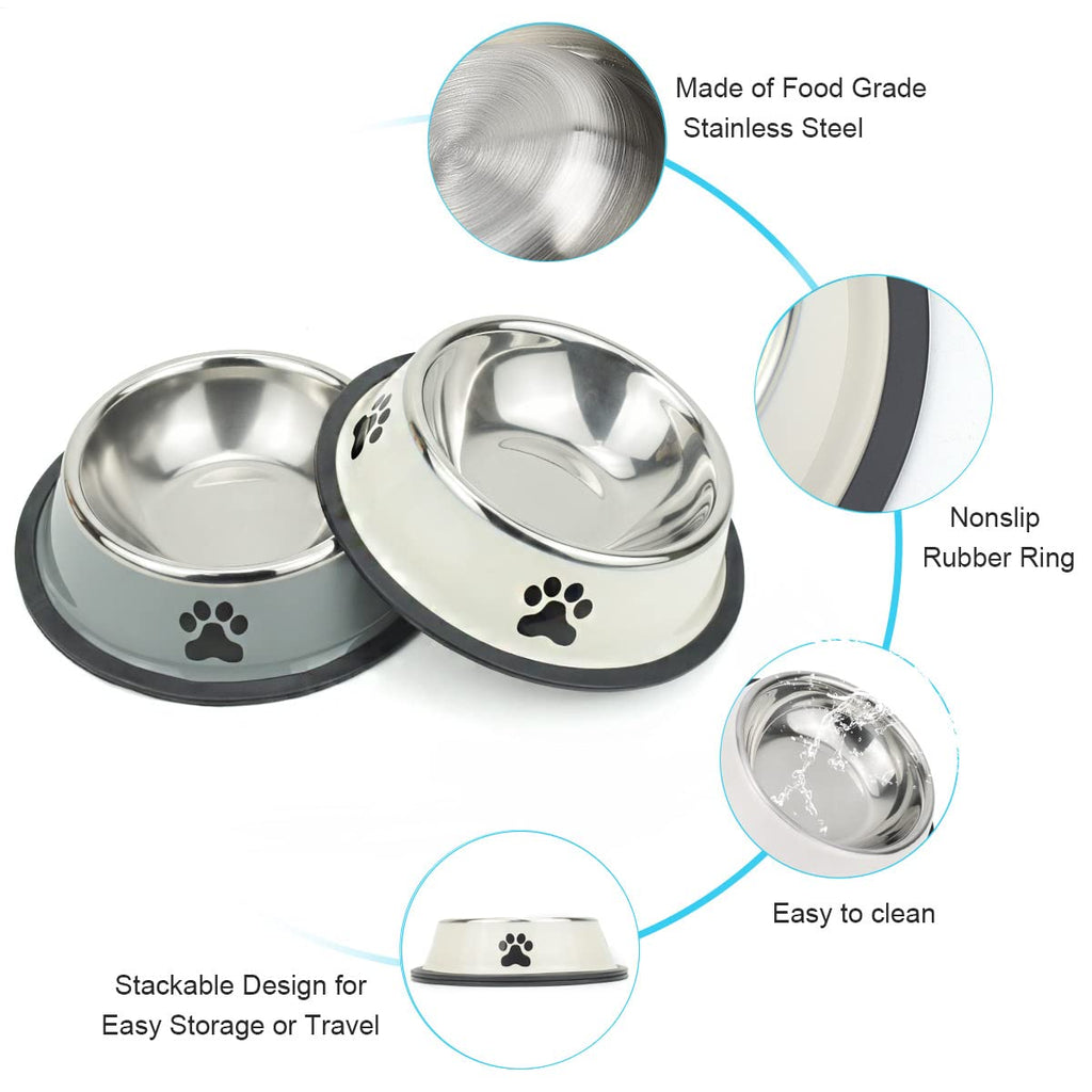 Podinor Stainless Steel Dog Bowls 2-Pack – Non-Slip, Stackable, Dishwasher Safe for Small, Medium, Large Dogs