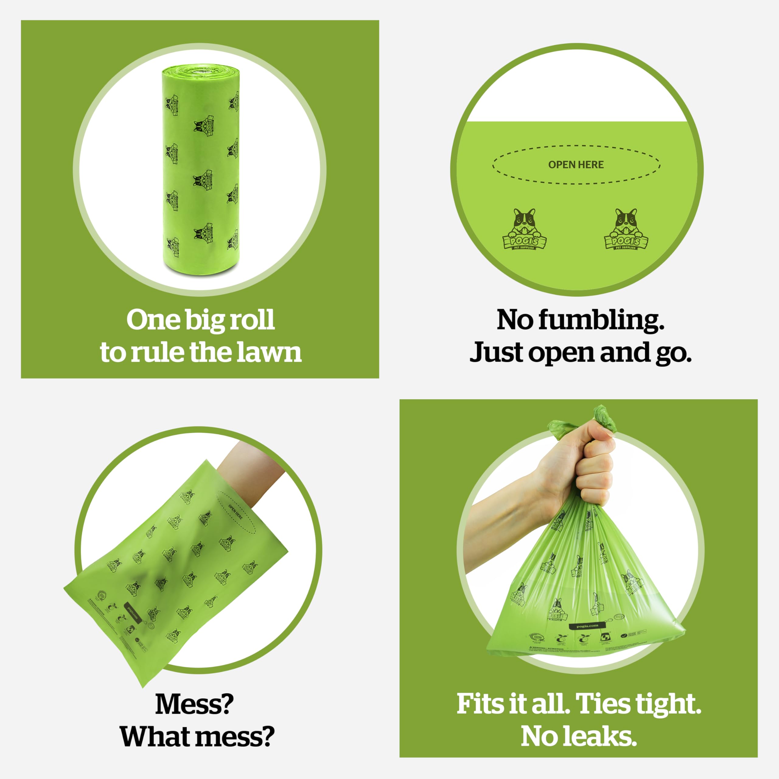 Pogi's Compostable Poop Bags – Extra-Large, Plant-Based, Leak-Proof (300-Count Single Roll)