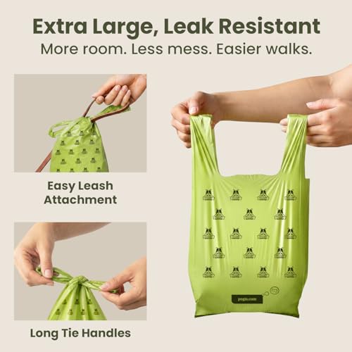 Pogi's Dog Poop Bags with Handles - 300 Extra-Thick Leak-Proof Bags, Powder Fresh Scent