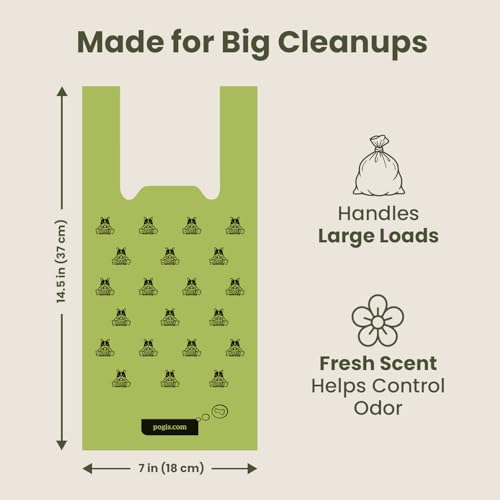 Pogi's Dog Poop Bags with Handles - 300 Extra-Thick Leak-Proof Bags, Powder Fresh Scent