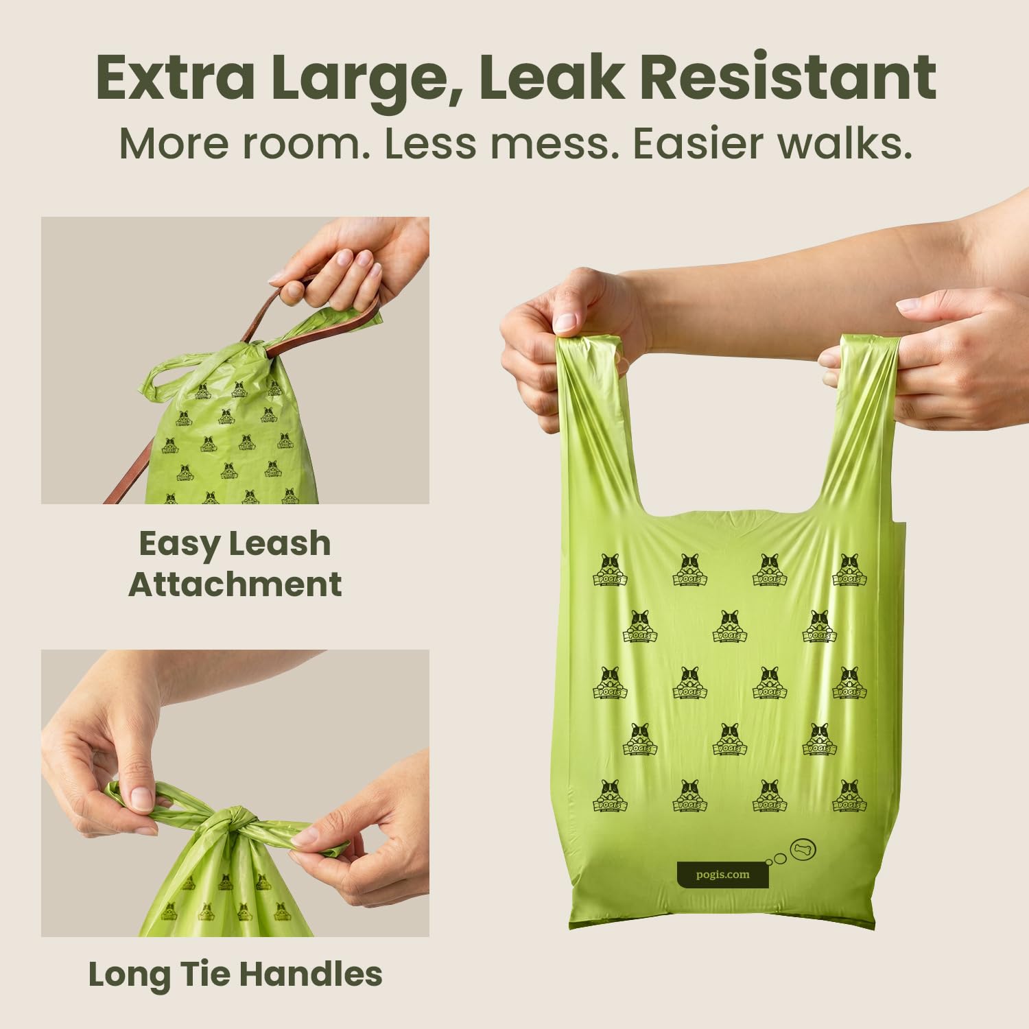 Pogi's Dog Poop Bags with Handles - 300 Extra-Thick Leak-Proof Bags, Powder Fresh Scent