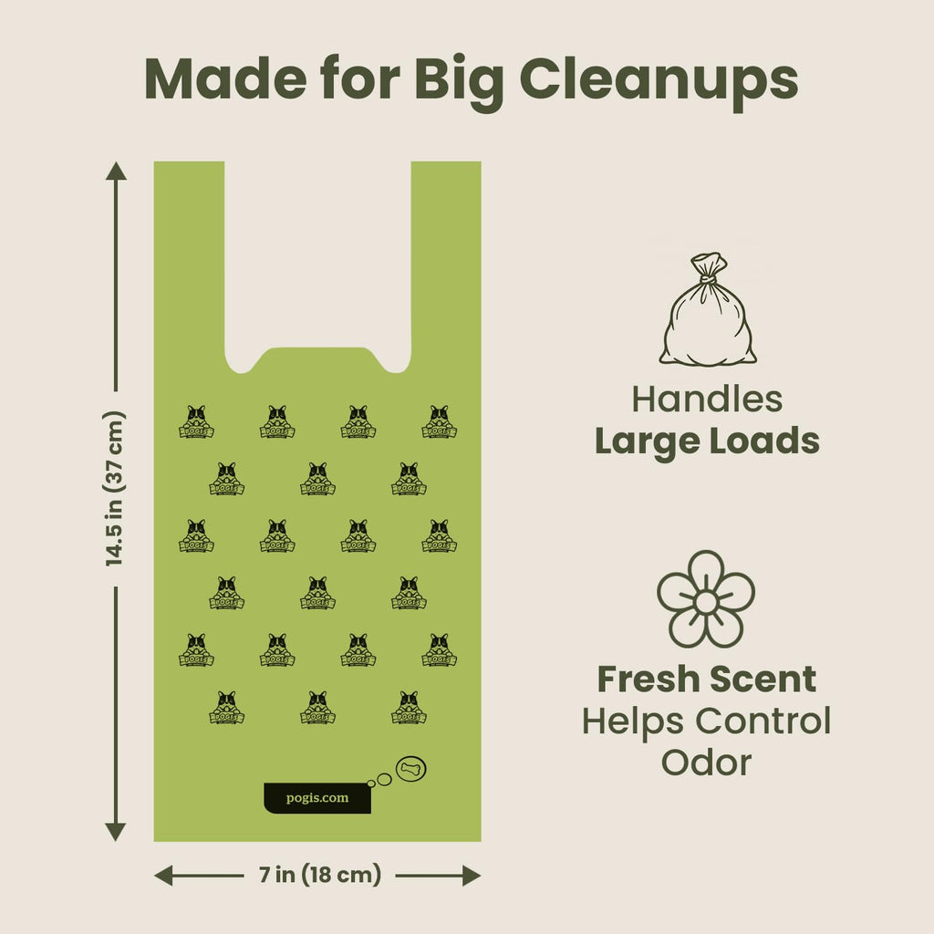 Pogi's Dog Poop Bags with Handles - 300 Extra-Thick Leak-Proof Bags, Powder Fresh Scent
