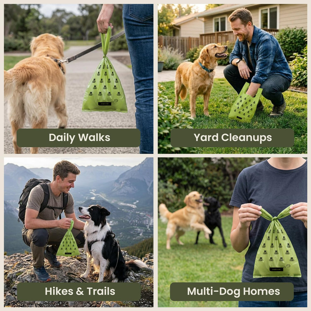 Pogi's Dog Poop Bags with Handles - 300 Extra-Thick Leak-Proof Bags, Powder Fresh Scent