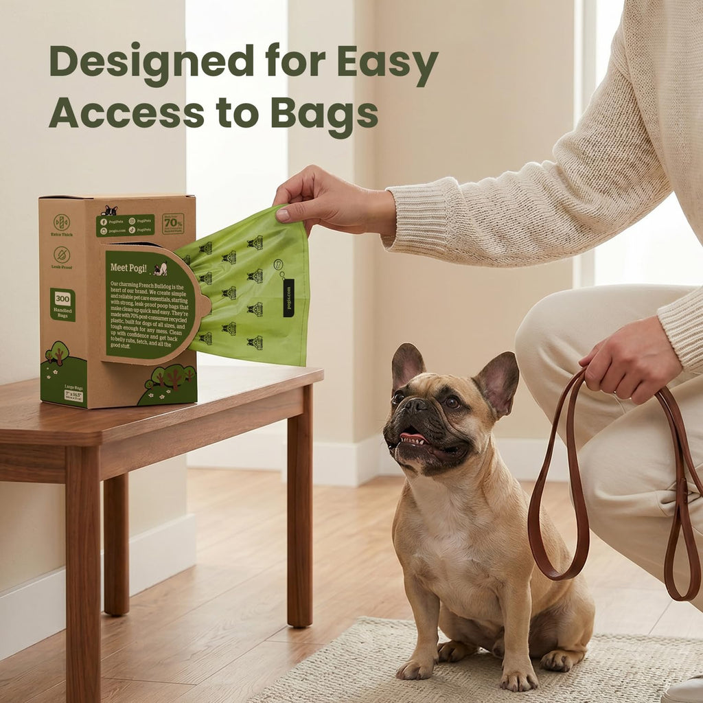 Pogi's Dog Poop Bags with Handles - 300 Extra-Thick Leak-Proof Bags, Powder Fresh Scent