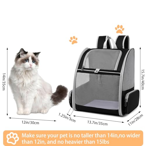 Pollason Pet Backpack Carrier for Cats and Small Dogs up to 15 lbs - Collapsible Travel Backpack with Mesh Ventilation (Black)