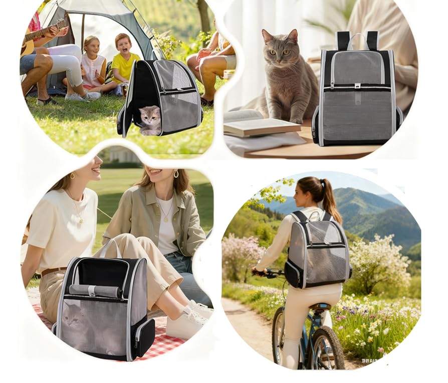 Pollason Pet Backpack Carrier for Cats and Small Dogs up to 15 lbs - Collapsible Travel Backpack with Mesh Ventilation (Black)