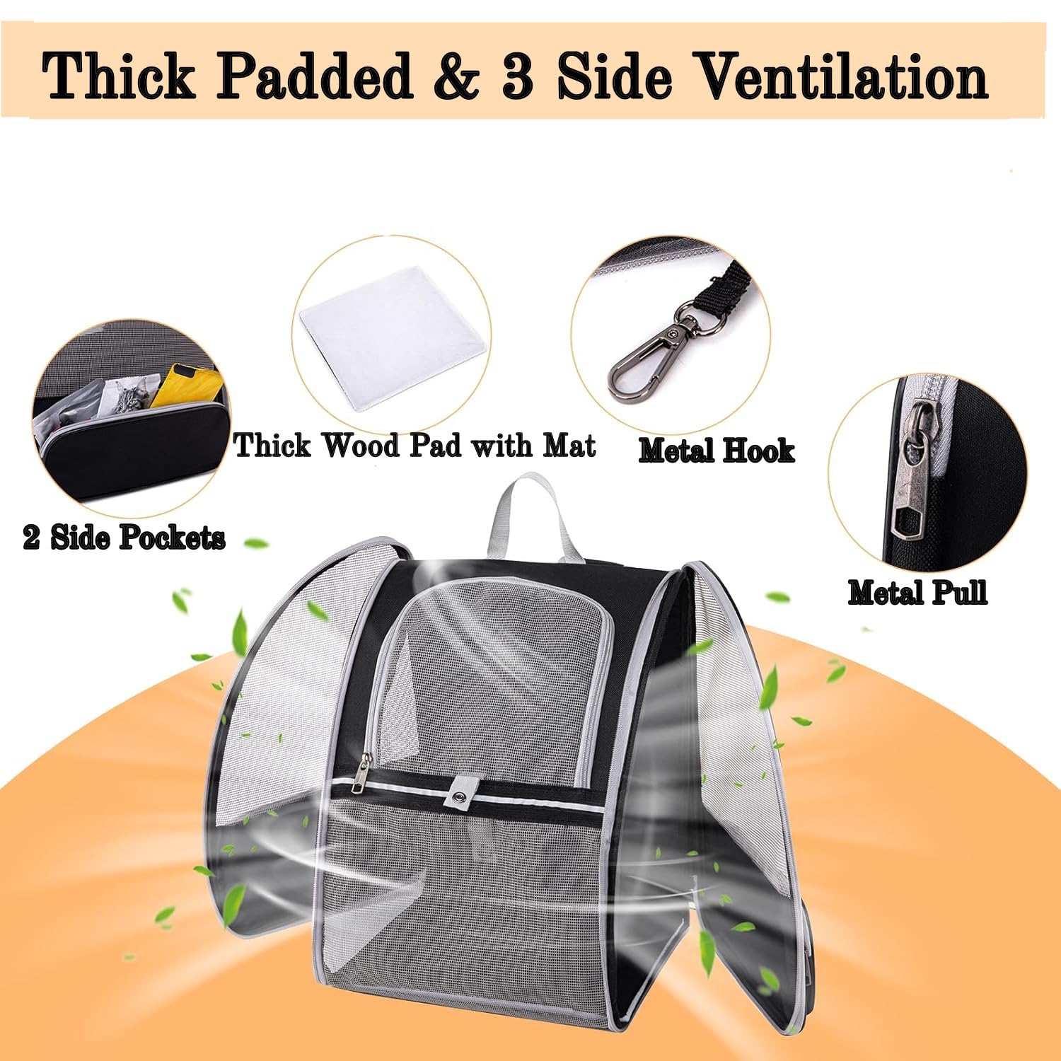 Pollason Pet Backpack Carrier for Cats and Small Dogs up to 15 lbs - Collapsible Travel Backpack with Mesh Ventilation (Black)
