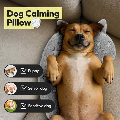 POMESEA Dog Calming Pillow - Glow in the Dark Question Mark Shape, Soft Plush, Washable Bed Pillow for Dogs Kids Adults (Medium, Light Gray)