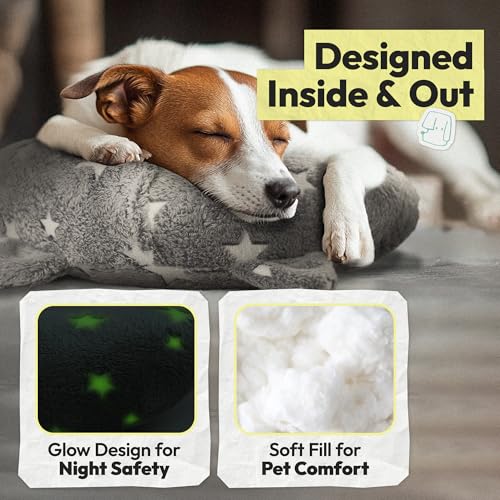 POMESEA Dog Calming Pillow - Glow in the Dark Question Mark Shape, Soft Plush, Washable Bed Pillow for Dogs Kids Adults (Medium, Light Gray)