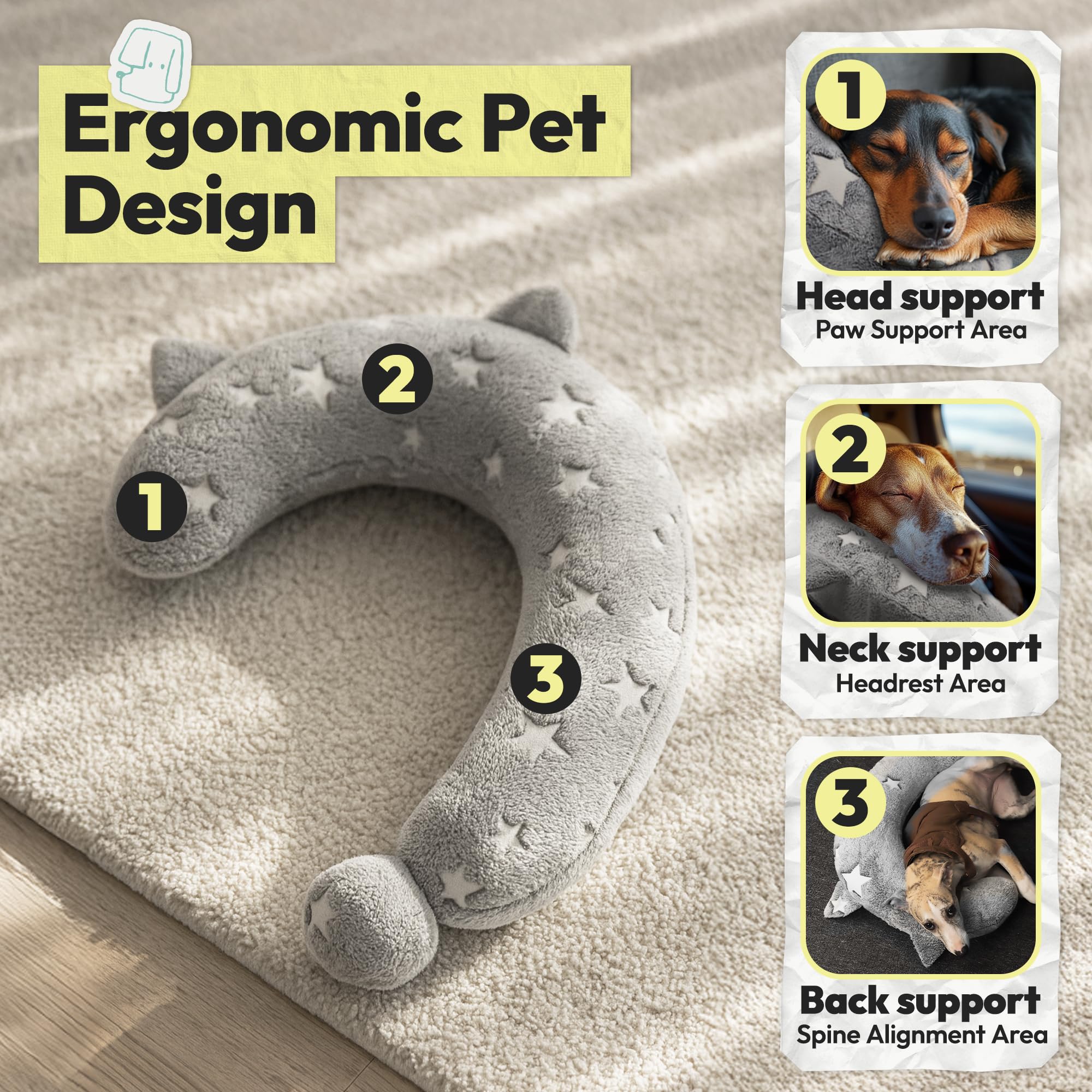 POMESEA Dog Calming Pillow - Glow in the Dark Question Mark Shape, Soft Plush, Washable Bed Pillow for Dogs Kids Adults (Medium, Light Gray)