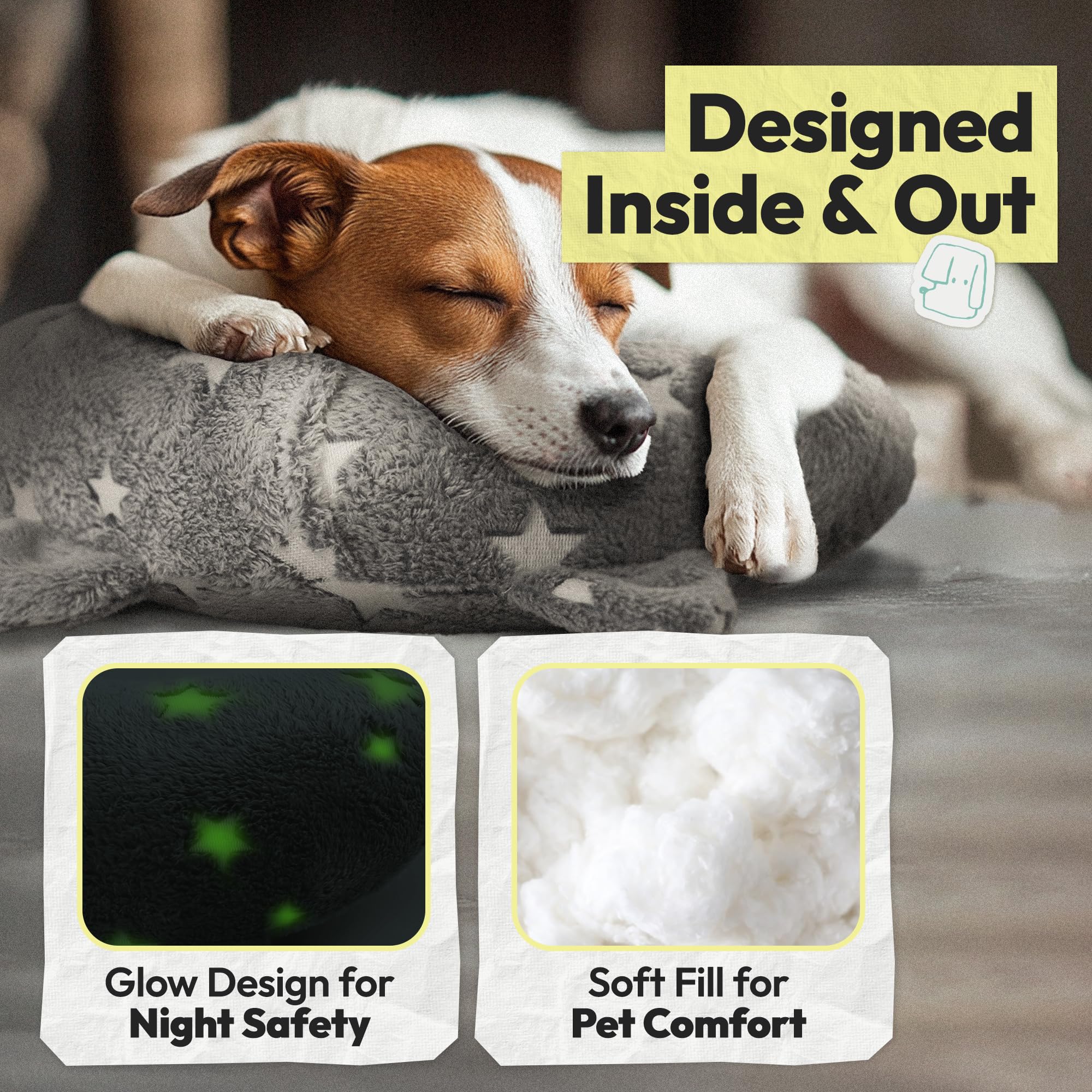 POMESEA Dog Calming Pillow - Glow in the Dark Question Mark Shape, Soft Plush, Washable Bed Pillow for Dogs Kids Adults (Medium, Light Gray)
