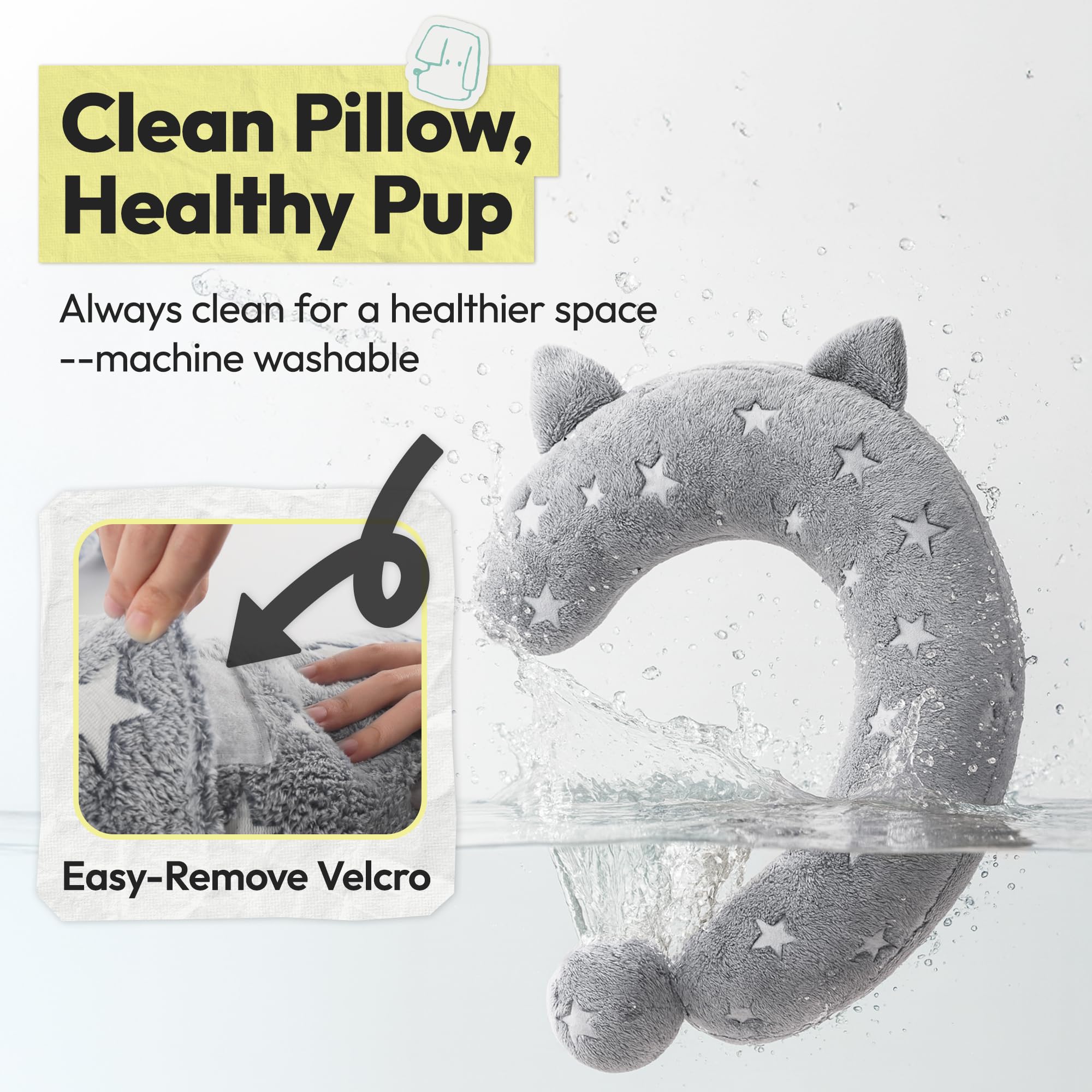 POMESEA Dog Calming Pillow - Glow in the Dark Question Mark Shape, Soft Plush, Washable Bed Pillow for Dogs Kids Adults (Medium, Light Gray)
