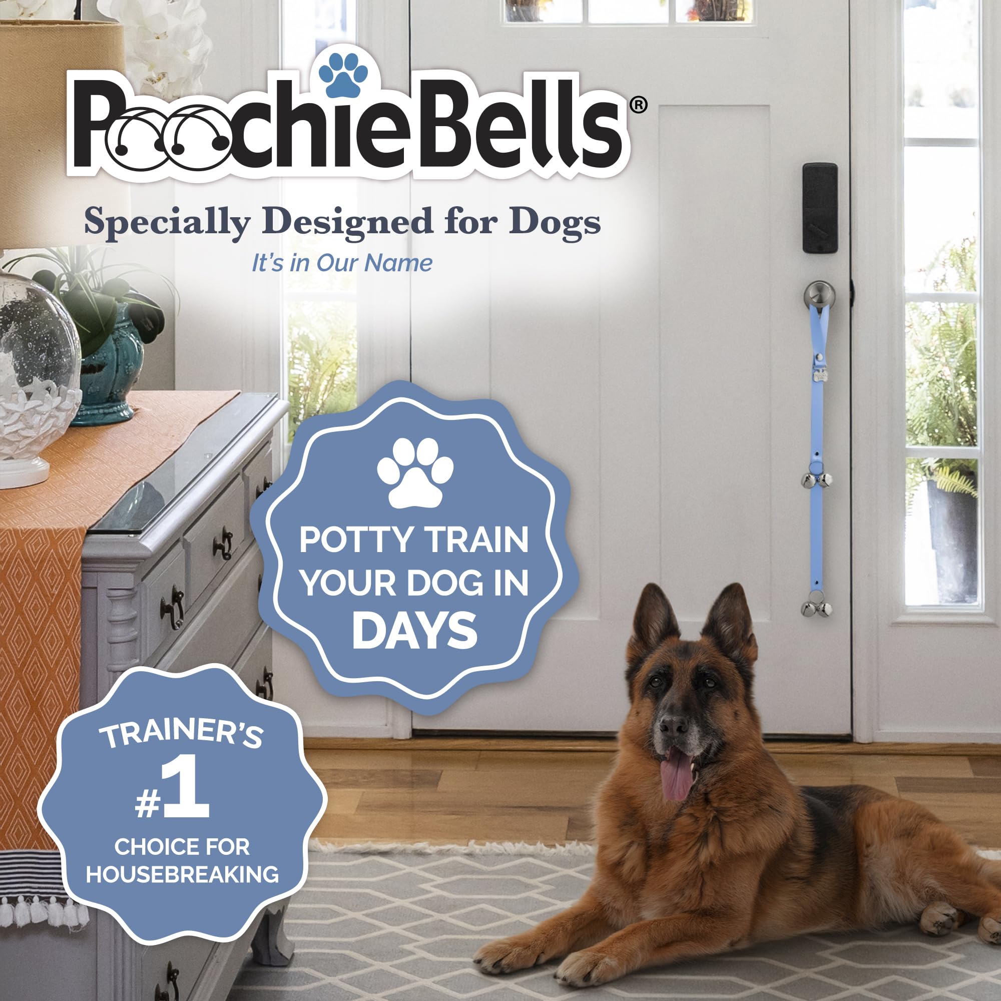 PoochieBells Hydrangea Dog Door Bells - Paw-Safe Steel Bells for Potty Training, Handmade in USA with Training Guide
