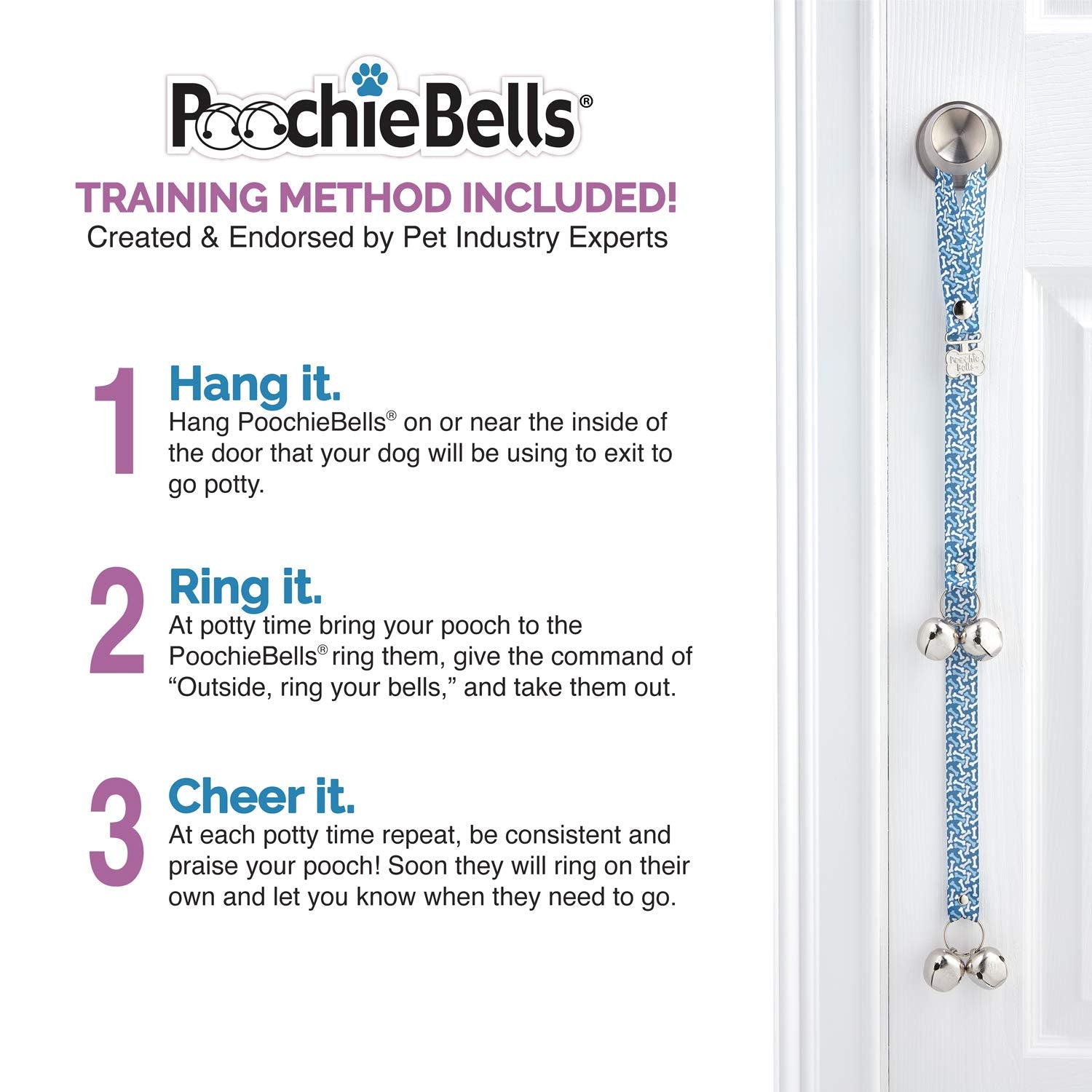PoochieBells Hydrangea Dog Door Bells - Paw-Safe Steel Bells for Potty Training, Handmade in USA with Training Guide