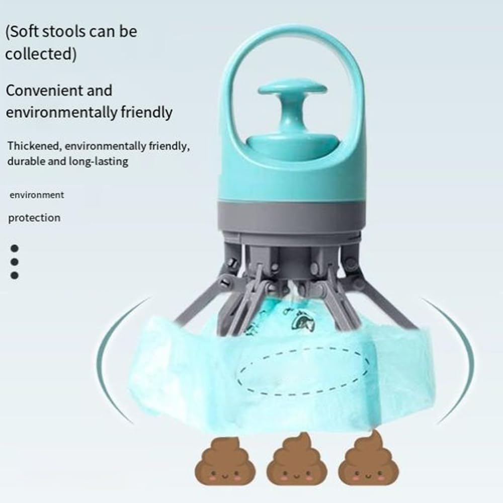 Portable Pooper Scooper with Bag Dispenser – 6-Claw Pickup, Leak-Proof Storage, 15/60/120 Bags Included