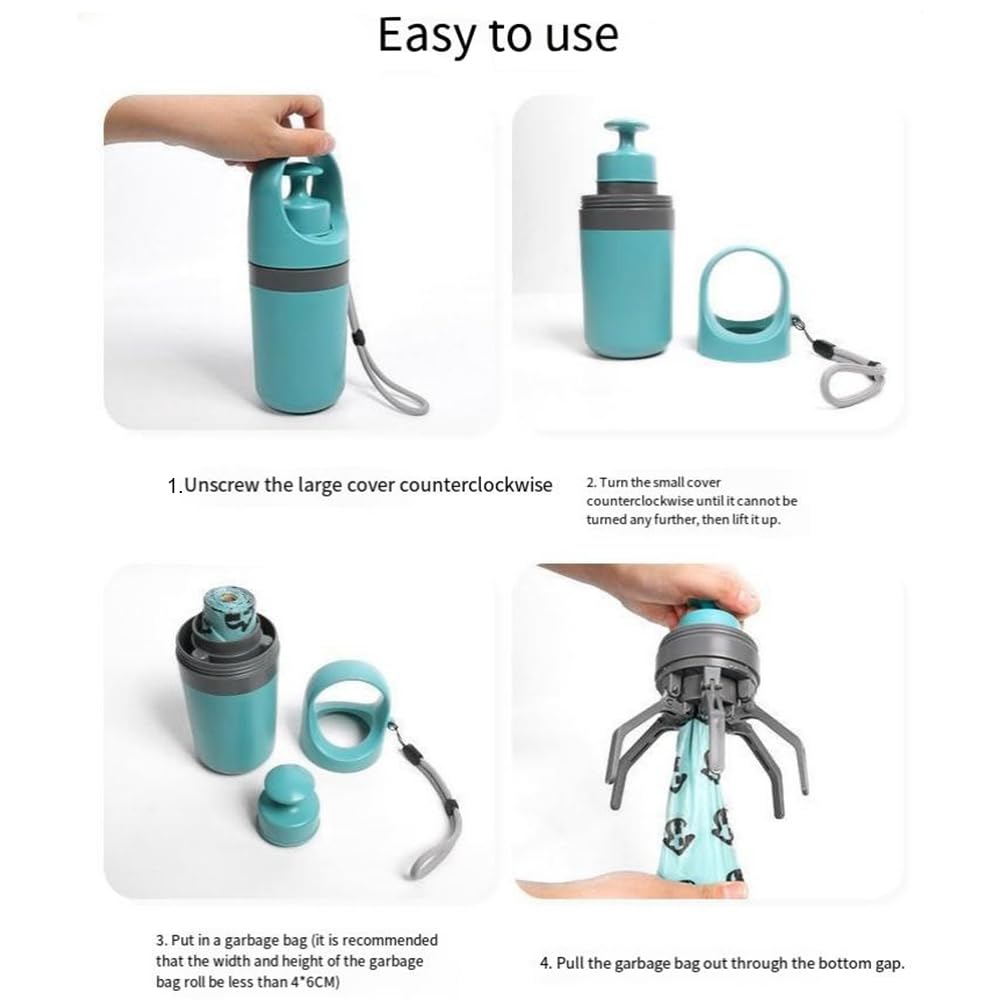 Portable Pooper Scooper with Built-in Bag Dispenser and 120 Bags – Non-Touch Pickup Claw