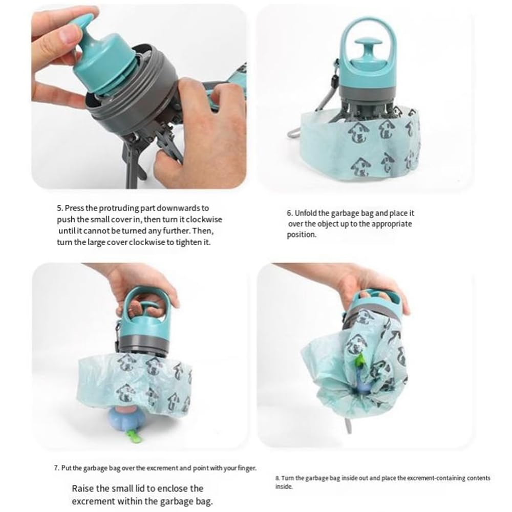 Portable Pooper Scooper with Built-in Bag Dispenser and 120 Bags – Non-Touch Pickup Claw