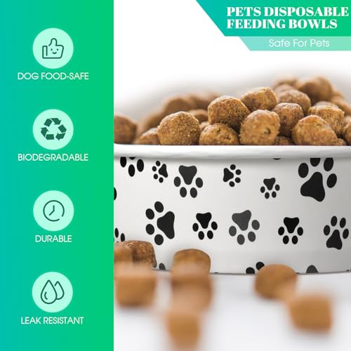 Potchen 30-Pack Disposable Paper Dog Bowls - 12 oz Leakproof Travel Bowls for Small Dogs, Cats, Puppies - Cute Printed Patterns