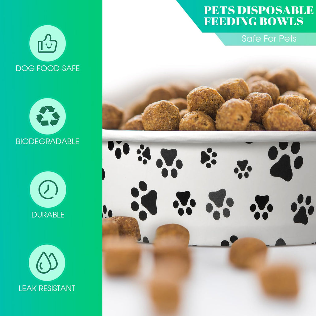 Potchen 30-Pack Disposable Paper Dog Bowls - 12 oz Leakproof Travel Bowls for Small Dogs, Cats, Puppies - Cute Printed Patterns