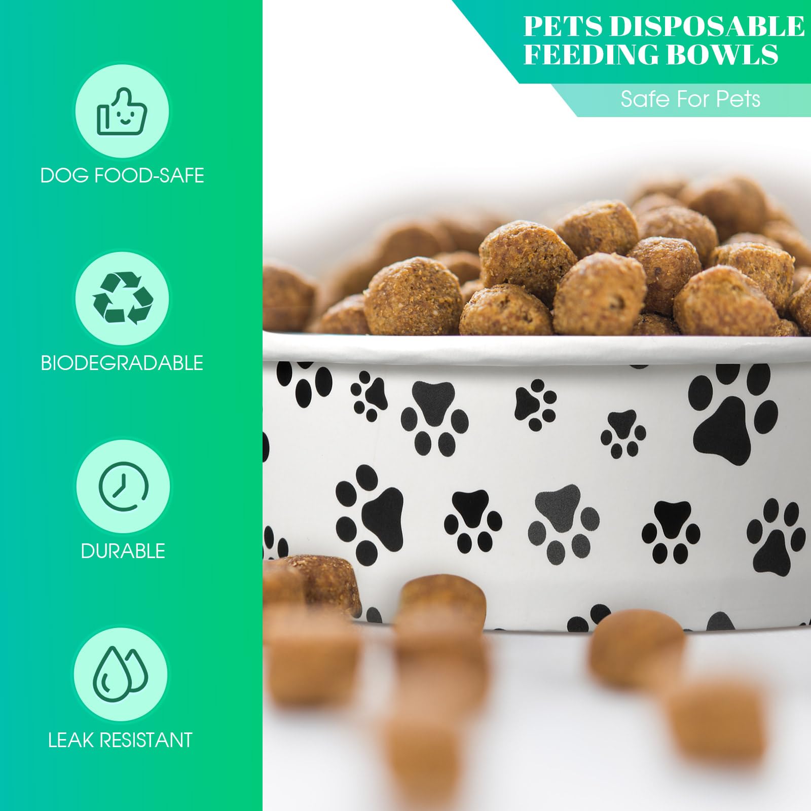 Potchen 30-Pack Disposable Paper Dog Bowls - 12 oz Leakproof Travel Bowls for Small Dogs, Cats, Puppies - Cute Printed Patterns