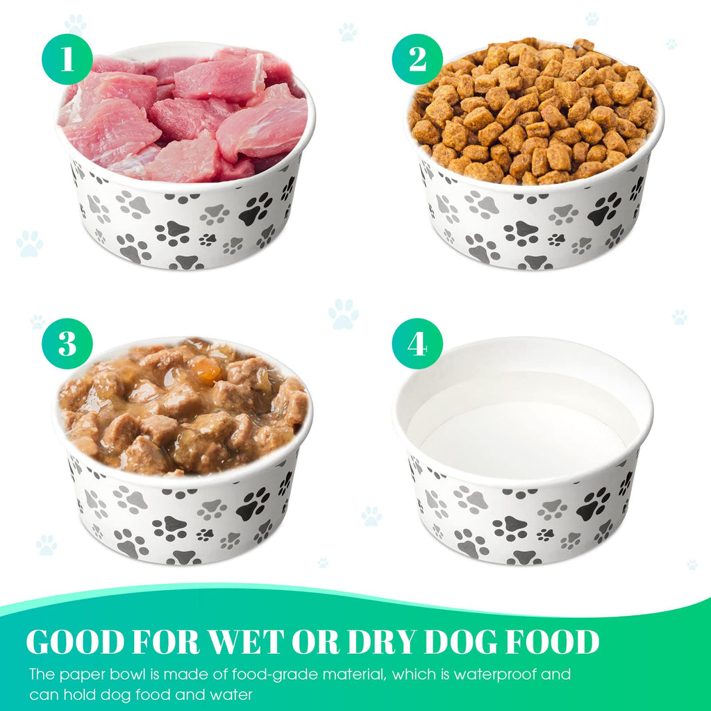 Potchen 30-Pack Disposable Paper Dog Bowls - 12 oz Leakproof Travel Bowls for Small Dogs, Cats, Puppies - Cute Printed Patterns