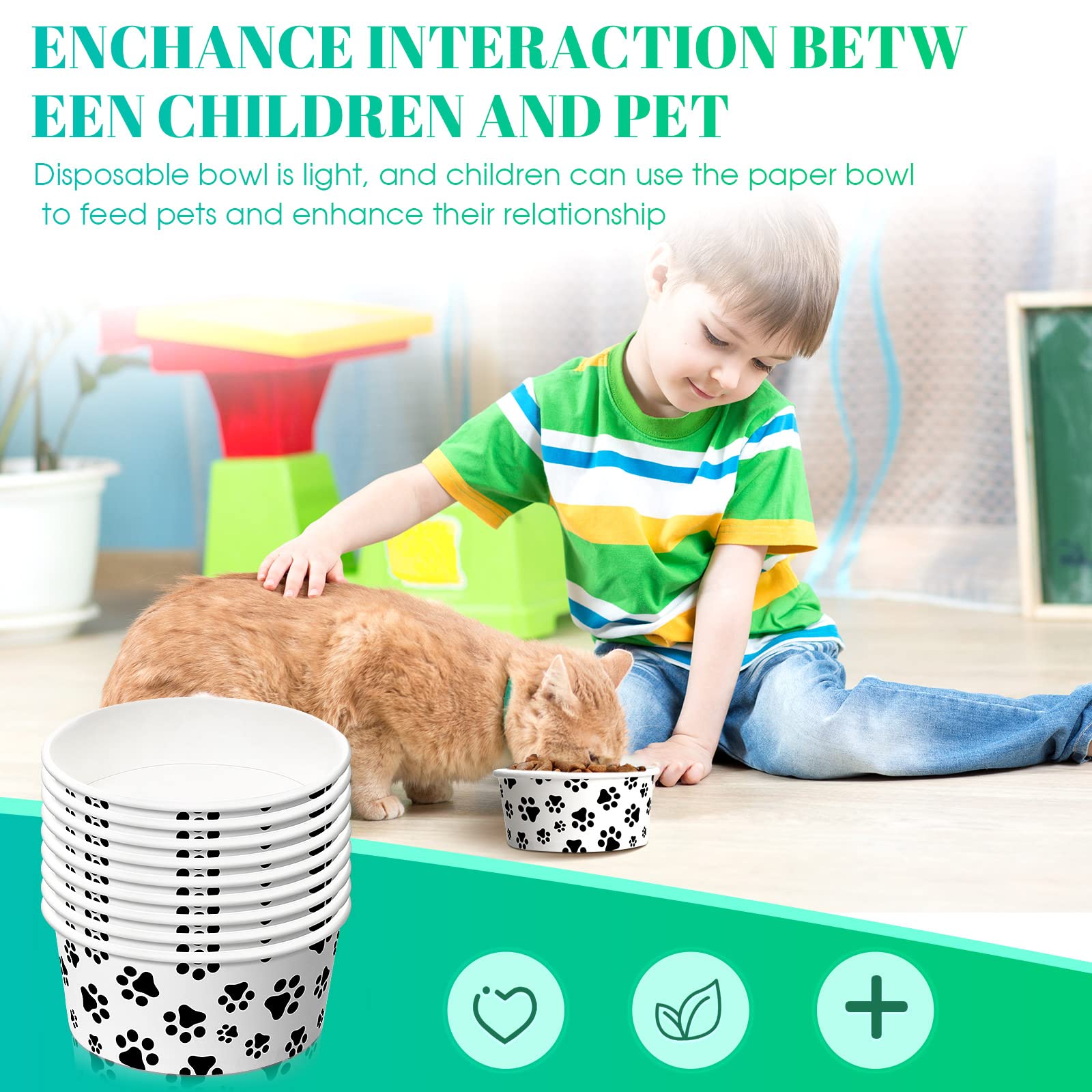 Potchen 30-Pack Disposable Paper Dog Bowls - 12 oz Leakproof Travel Bowls for Small Dogs, Cats, Puppies - Cute Printed Patterns