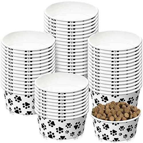 Potchen 30-Pack Disposable Paper Dog Bowls - 12 oz Leakproof Travel Bowls for Small Dogs, Cats, Puppies - Cute Printed Patterns