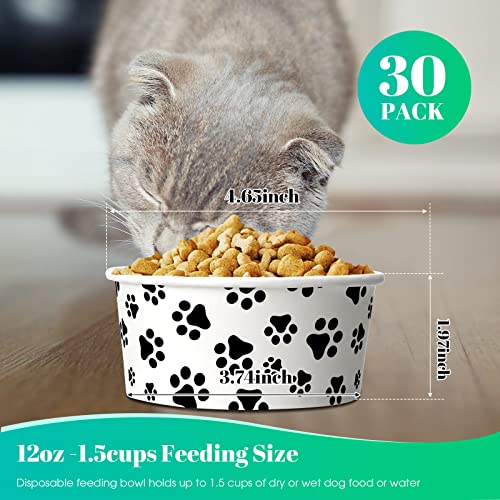 Potchen 30-Pack Disposable Paper Dog Bowls - 12 oz Leakproof Travel Bowls for Small Dogs, Cats, Puppies - Cute Printed Patterns