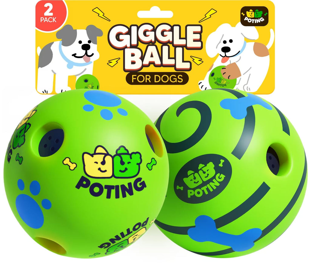 POTING Giggle Ball for Dogs 2 Pack - Interactive Squeaky Toy with Funny Sound, 3.14 Inch