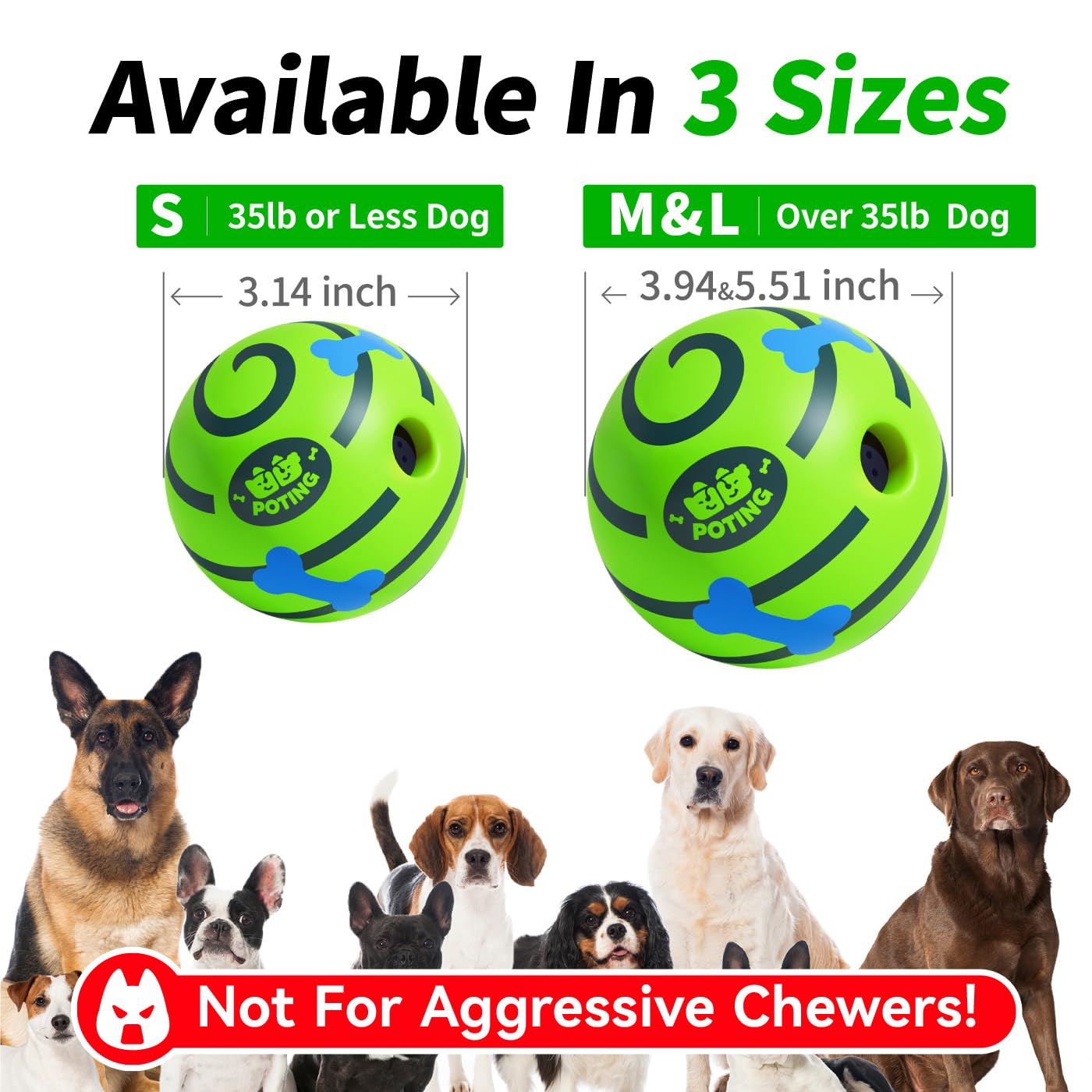 POTING Giggle Ball for Dogs 2 Pack - Interactive Squeaky Toy with Funny Sound, 3.14 Inch