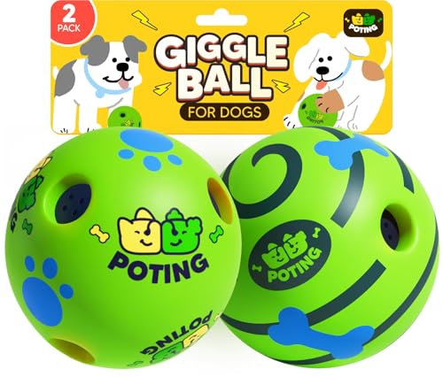 POTING Giggle Ball for Dogs 2 Pack - Interactive Squeaky Toy with Funny Sound, 3.14 Inch