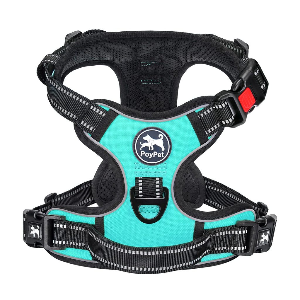 PoyPet No Pull Dog Harness - Reflective Vest with Front Clip, Adjustable Padded, Easy Control Handle for Small to Large Dogs (Mint Blue, M)