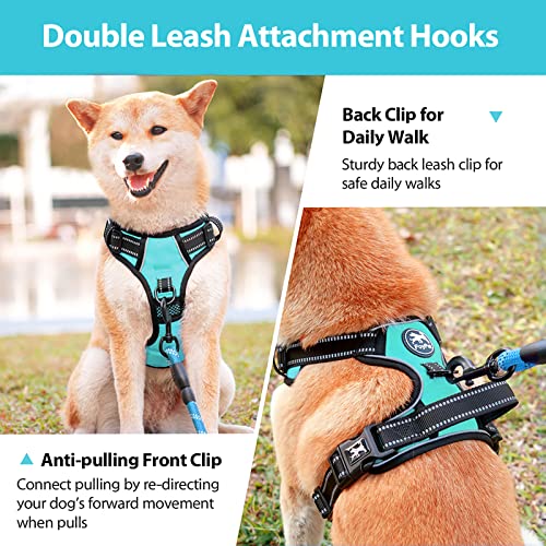 PoyPet No Pull Dog Harness - Reflective Vest with Front Clip, Adjustable Padded, Easy Control Handle for Small to Large Dogs (Mint Blue, M)