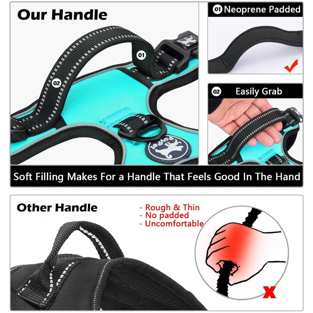 PoyPet No Pull Dog Harness - Reflective Vest with Front Clip, Adjustable Padded, Easy Control Handle for Small to Large Dogs (Mint Blue, M)