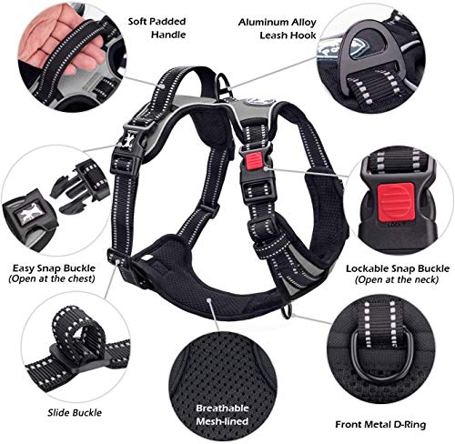 PoyPet No Pull Dog Harness, Grey, XS - Reflective Soft Padded Vest with Front Lead and Control Handle