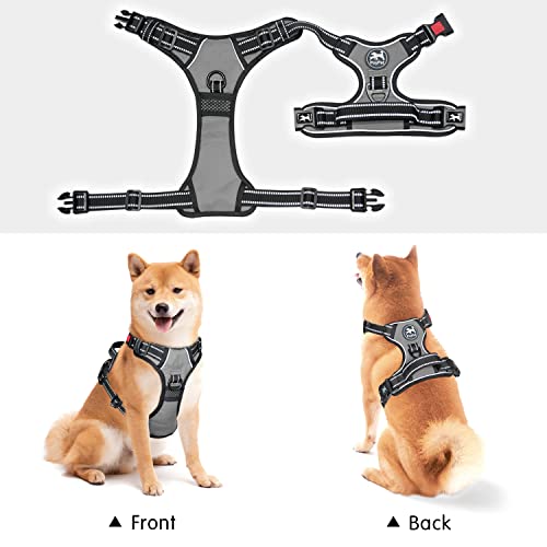 PoyPet No Pull Dog Harness, Grey, XS - Reflective Soft Padded Vest with Front Lead and Control Handle