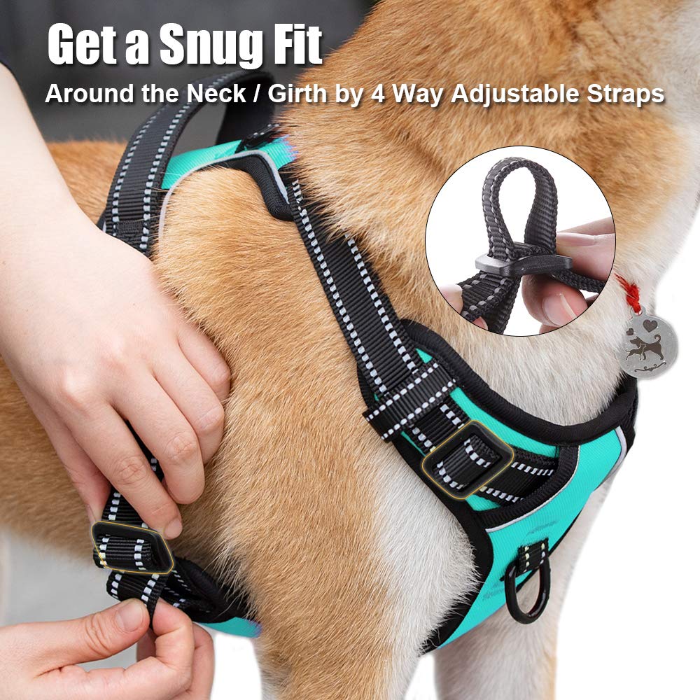 PoyPet No Pull Dog Harness in Mint Blue (Large) – Reflective Vest with Front & Back Leash Attachments
