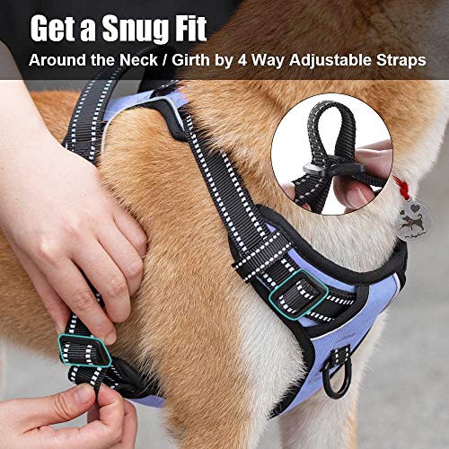PoyPet No Pull Dog Harness Light Blue Medium - Reflective Vest Harness with Front and Back Leash Attachments, Padded Handle