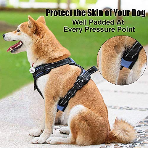 PoyPet No Pull Dog Harness Light Blue Medium - Reflective Vest Harness with Front and Back Leash Attachments, Padded Handle