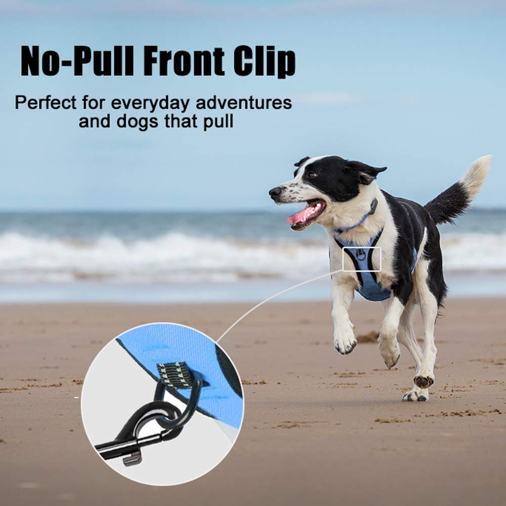 PoyPet No Pull Dog Harness Light Blue Medium - Reflective Vest Harness with Front and Back Leash Attachments, Padded Handle