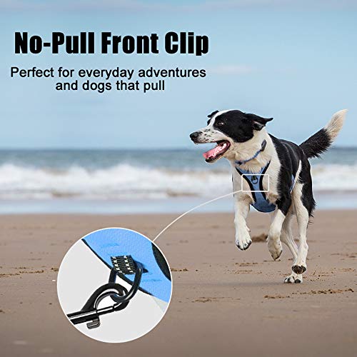 PoyPet No Pull Dog Harness Light Blue Medium - Reflective Vest Harness with Front and Back Leash Attachments, Padded Handle