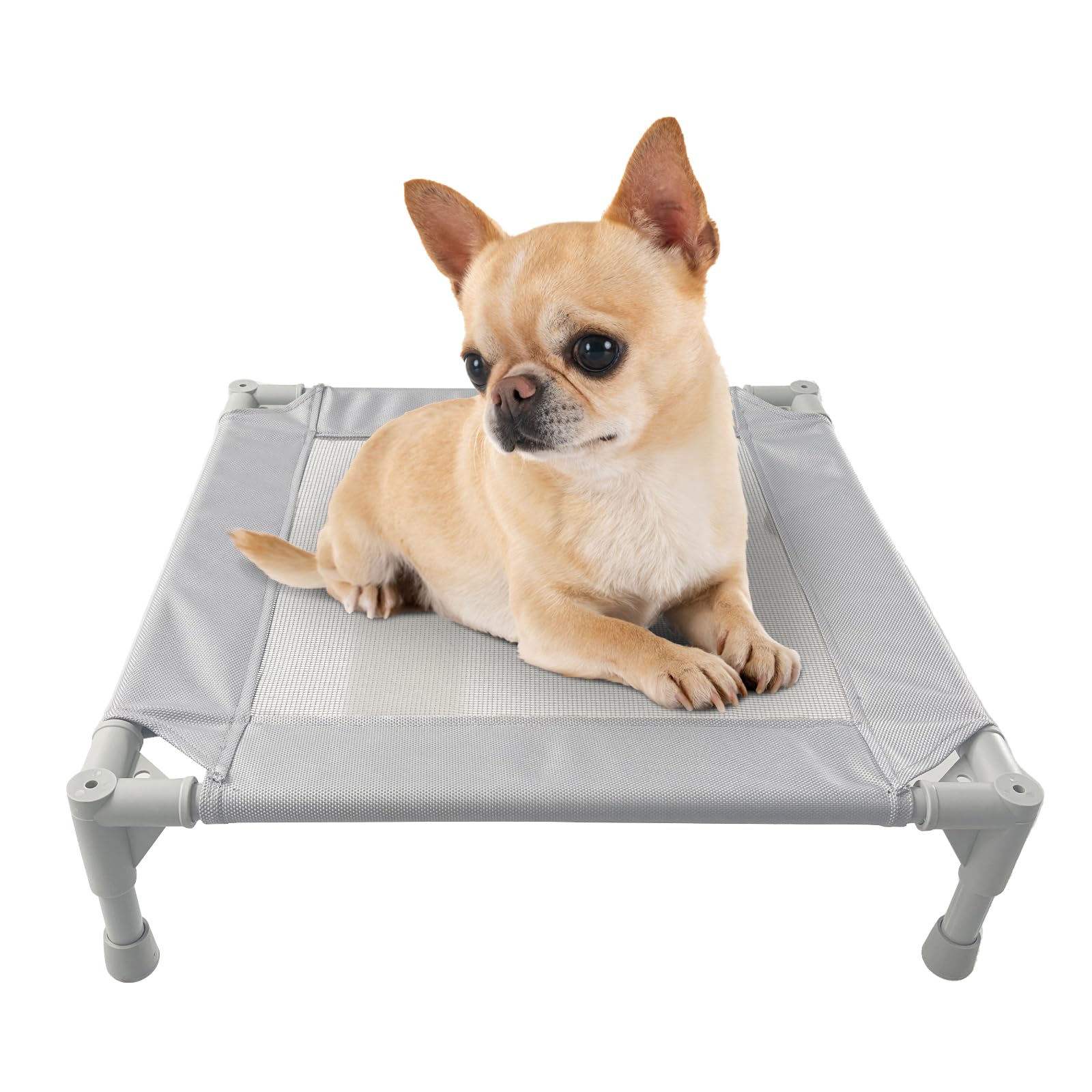 Pozico Elevated Pet Bed for Small Dogs and Cats - Breathable Mesh, 18.9x18.9 Inch, Gray Cooling Cot