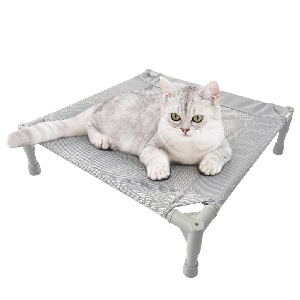 Pozico Elevated Pet Bed for Small Dogs and Cats - Breathable Mesh, 18.9x18.9 Inch, Gray Cooling Cot