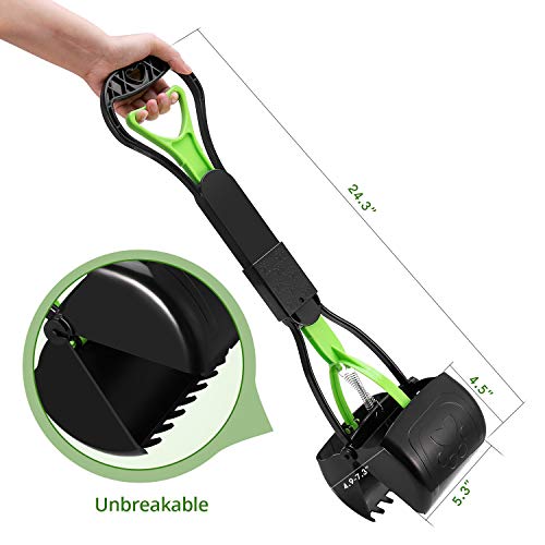 PPOGOO Non-Breakable Pooper Scooper – 24-Inch Long Handle, Foldable, Stainless Steel Springs for Easy Pet Waste Pickup on Grass and Gravel