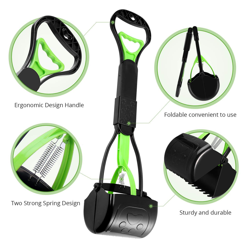 PPOGOO Non-Breakable Pooper Scooper – 24-Inch Long Handle, Foldable, Stainless Steel Springs for Easy Pet Waste Pickup on Grass and Gravel