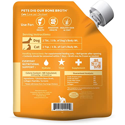 Primalvore Free-Range Chicken Bone Broth for Dogs & Cats - Mobility Formula with Collagen Peptides, Human Grade, 12 oz 2-Pack