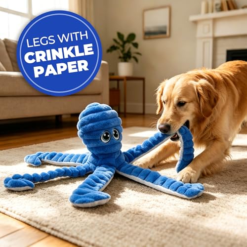 Prime Pets 27-Inch Squeaky Octopus Dog Toy – Large Plush with 6 Squeakers for Interactive Play