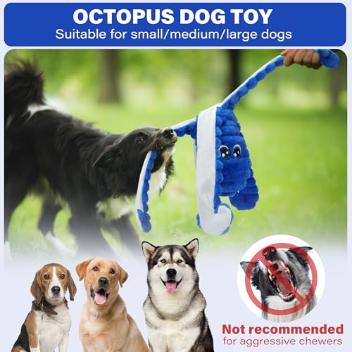 Prime Pets 27-Inch Squeaky Octopus Dog Toy – Large Plush with 6 Squeakers for Interactive Play