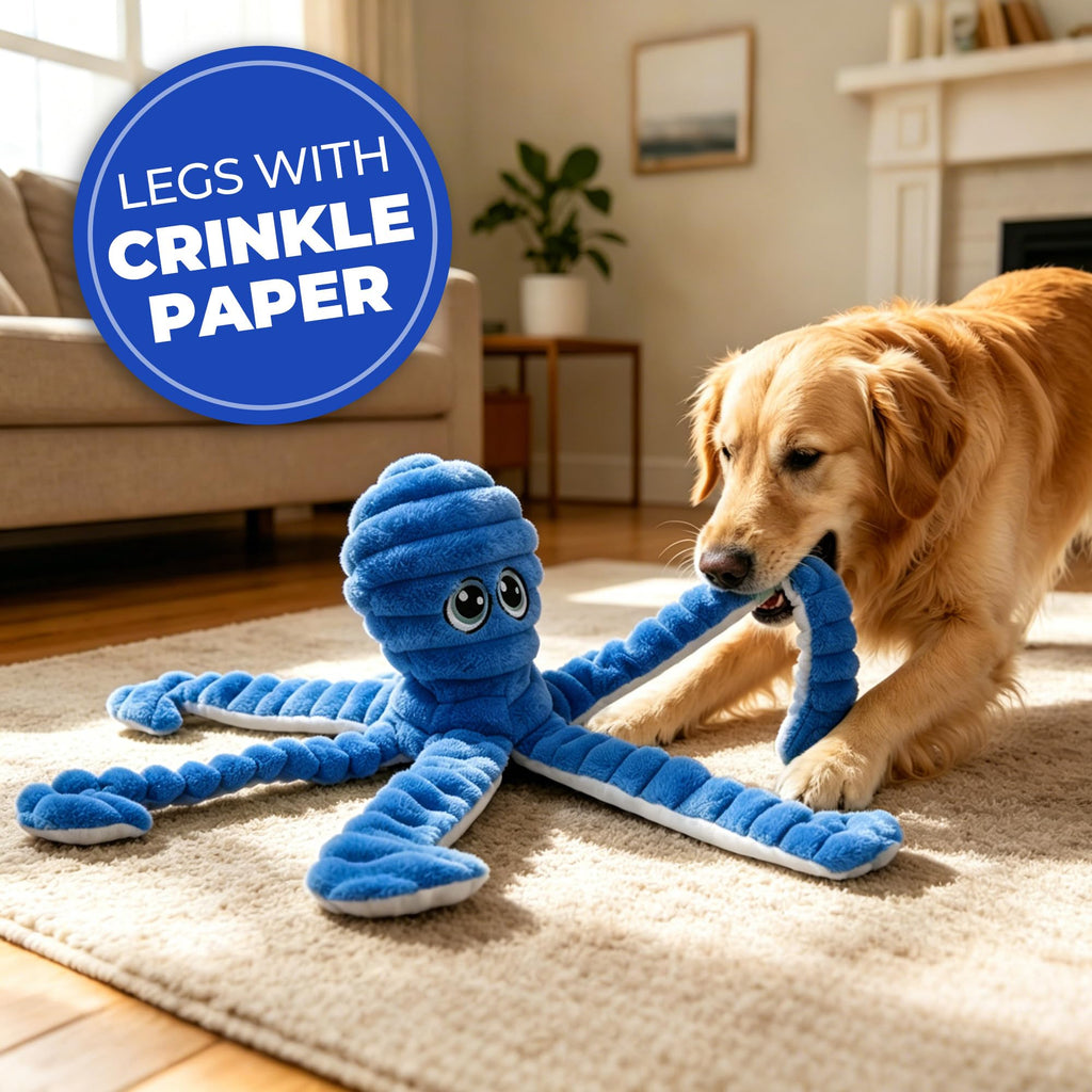 Prime Pets 27-Inch Squeaky Octopus Dog Toy – Large Plush with 6 Squeakers for Interactive Play