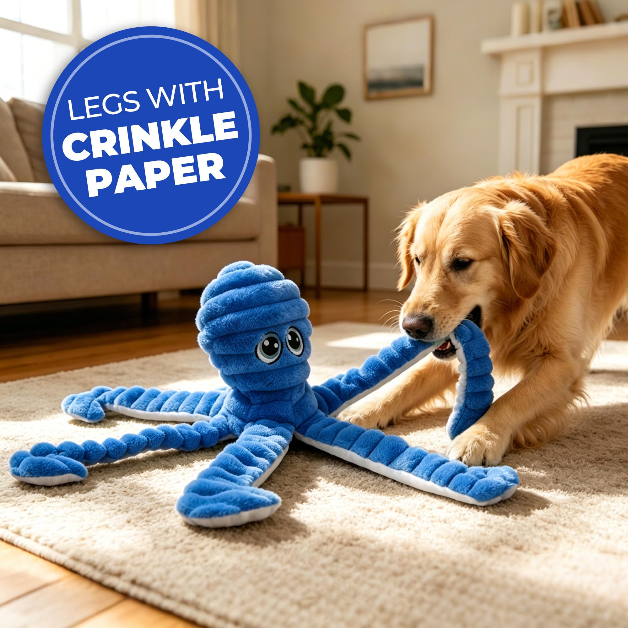 Prime Pets 27-Inch Squeaky Octopus Dog Toy – Large Plush with 6 Squeakers for Interactive Play